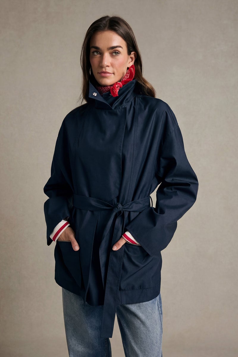 DeFacto Blue Woman Regular Fit Stand Collar Trench Coat Casual - Image 1